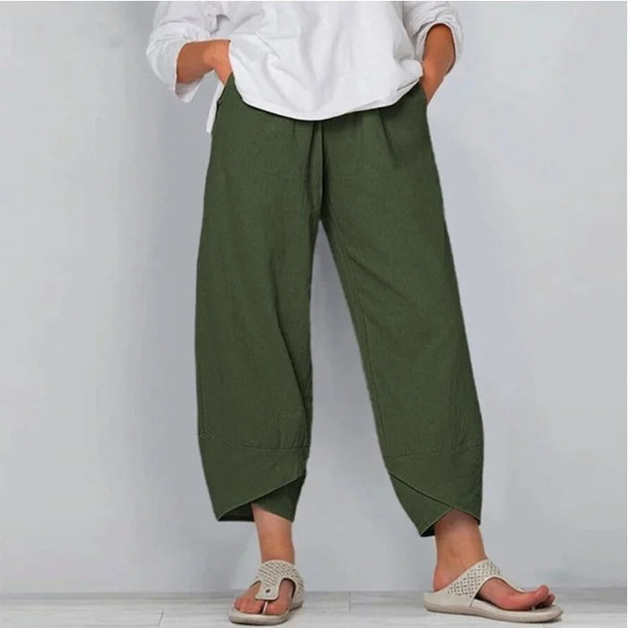 Comfortable Solid Colour Patchwork Cotton And Linen Trousers