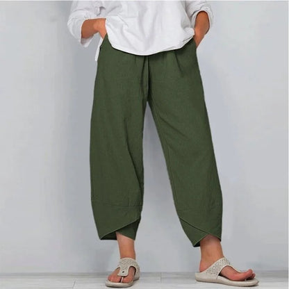 Comfortable Solid Colour Patchwork Cotton And Linen Trousers