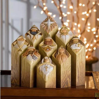 9pcs Heaven Nativity Tree Pillar Statues