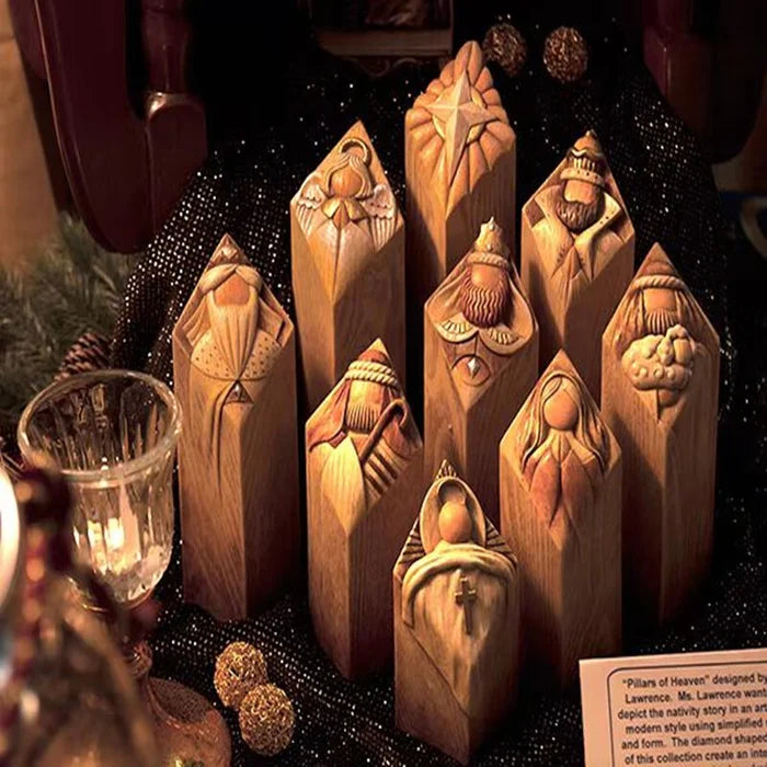 9pcs Heaven Nativity Tree Pillar Statues