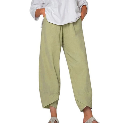 Comfortable Solid Colour Patchwork Cotton And Linen Trousers