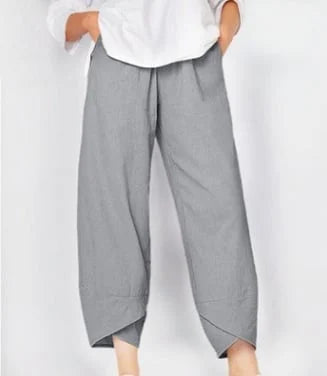 Comfortable Solid Colour Patchwork Cotton And Linen Trousers