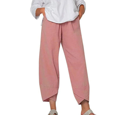 Comfortable Solid Colour Patchwork Cotton And Linen Trousers