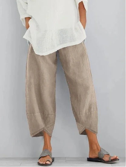 Comfortable Solid Colour Patchwork Cotton And Linen Trousers