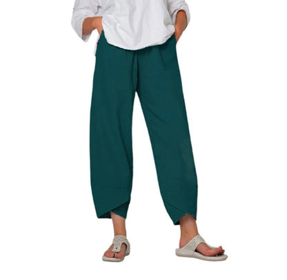 Comfortable Solid Colour Patchwork Cotton And Linen Trousers