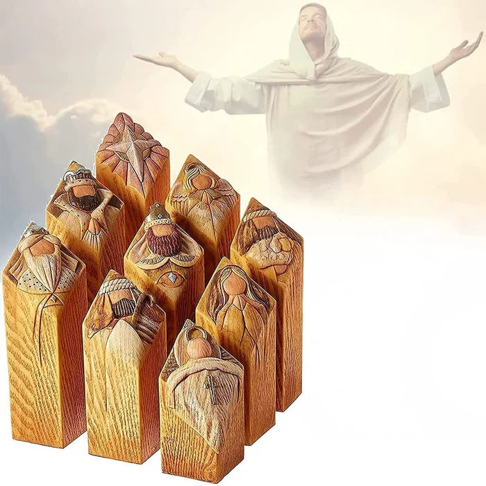 9pcs Heaven Nativity Tree Pillar Statues